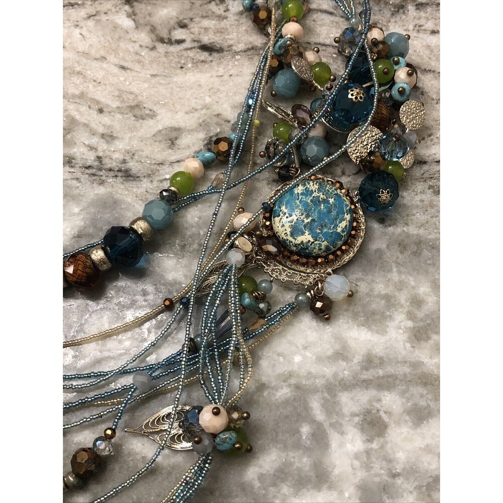 Boho Style Statement Multistrand Multicolored Gla… - image 7